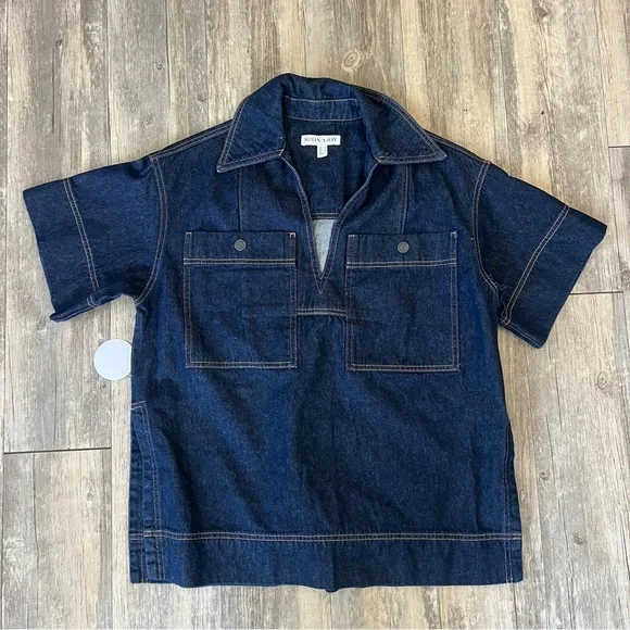 Shona Joy Rita High Waisted Flare Short and Rita Pullover Top Denim Indigo - Picture 6 of 15